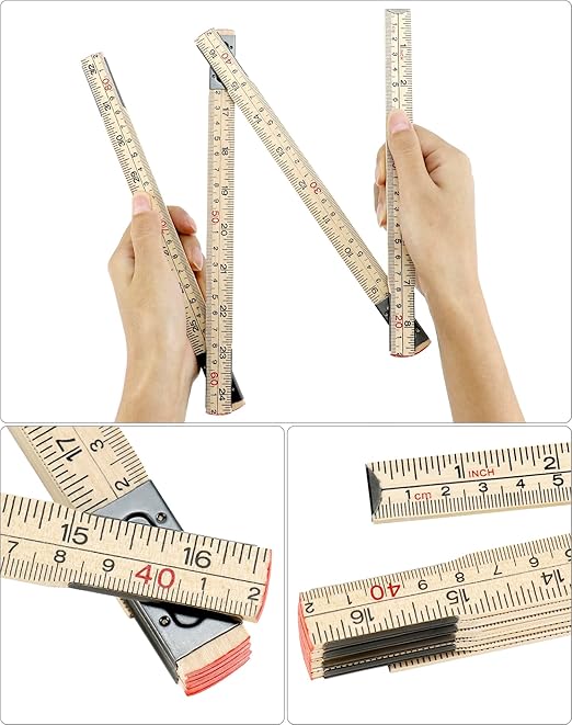 QWORK Folding Wood Rule, 4 Pack, 6FT 6 Inch Foldable Ruler with US and Metric Measurements for Carpenters