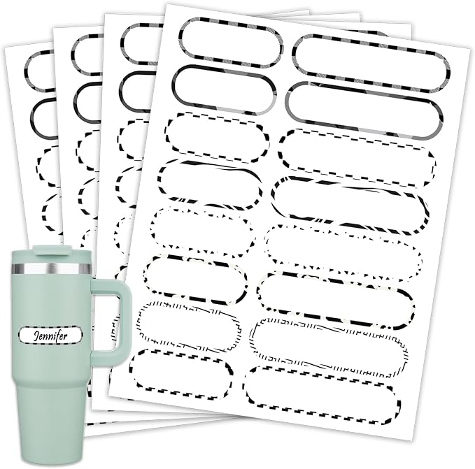 96 PCS Waterproof Bottle Labels, Write-On Kids Name Labels, Self-Laminating Self-Adhesive Bottle Strickers for Daycare School, Assorted Sizes