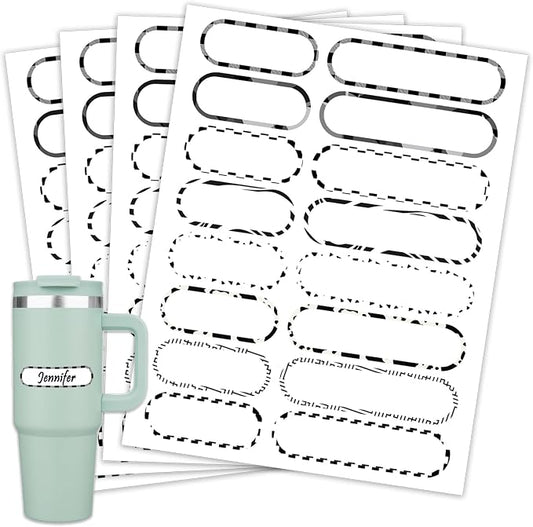 96 PCS Waterproof Bottle Labels, Write-On Kids Name Labels, Self-Laminating Self-Adhesive Bottle Strickers for Daycare School, Assorted Sizes