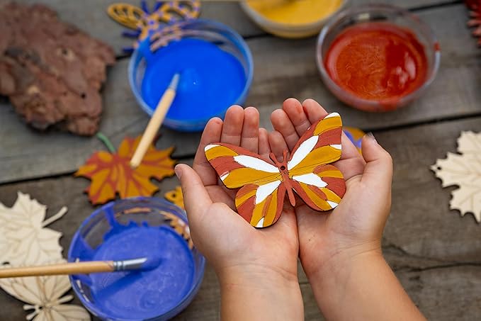 Nature Craft Paint Kit | 10 wooden nature shapes | 2 bamboo brushes | 6 colors of non-toxic washable paint | Sustainable & Eco-Friendly | Zero-waste & Plastic-Free