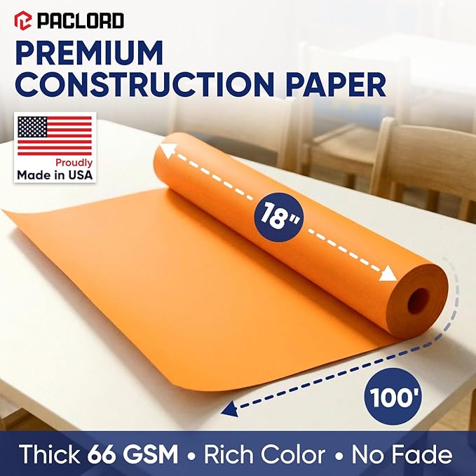 Orange Construction Paper Roll 18" x 100 ft – Made in USA – 18" Bulletin Board Paper for Classroom & School, Teachers & Kids