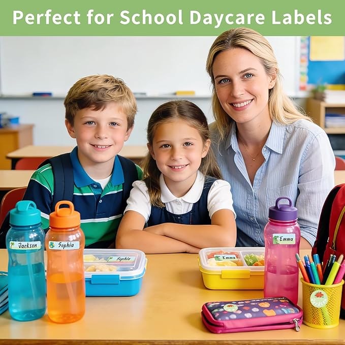 Daycare Name Labels for Kids, 360pcs Waterproof & Removable Name Stickers for Water Bottles, Lunch Boxes and School Daycare Name Tag (Dinosaur)