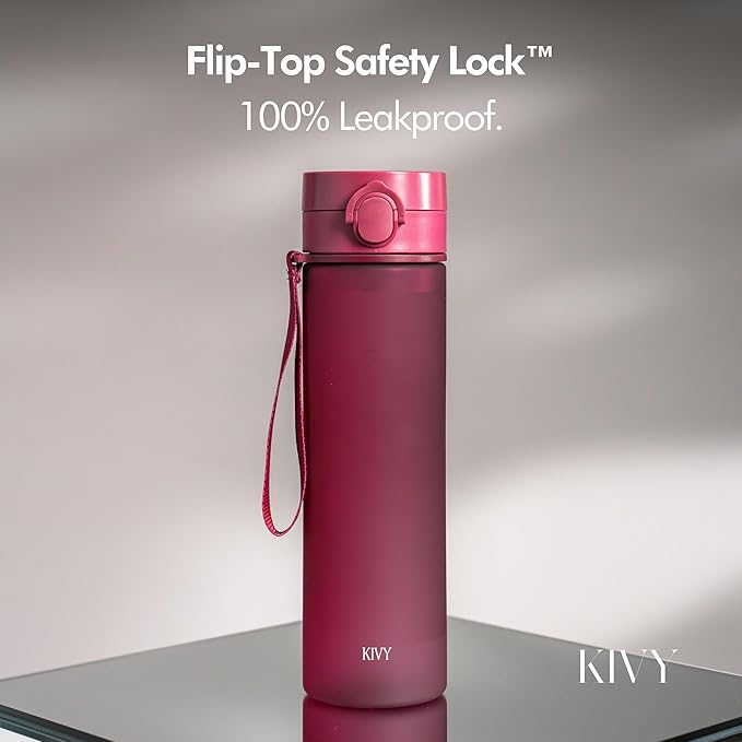 KIVY Slim Water Bottle 32oz with Leakproof Flip Lid [Lightweight & Shatterproof] Fits Backpack & Cupholder for Travel, Sports, School - Tall Gym Water Bottle with Measurements - Dishwasher Safe