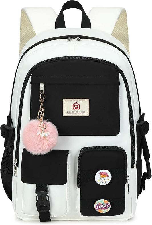 Hidds Laptop Backpacks 15.6 Inch School Bag Elementary Middle High College Backpack Cute Bookbags Anti Theft Travel Back Pack Casual Daypack Kids Book Bag for Teens Girls Women Students-Black Beige