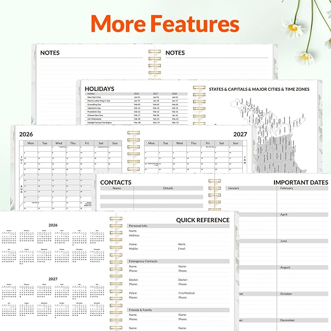SUNEE Academic Planner 2026-2027 – Weekly & Monthly Planner, July 2026 to June 2027, 6.4"x8.3", Thick Paper, Tabs, Pockets, Bookmark, Spiral-Bound, Student Teacher Organizer, Greenery