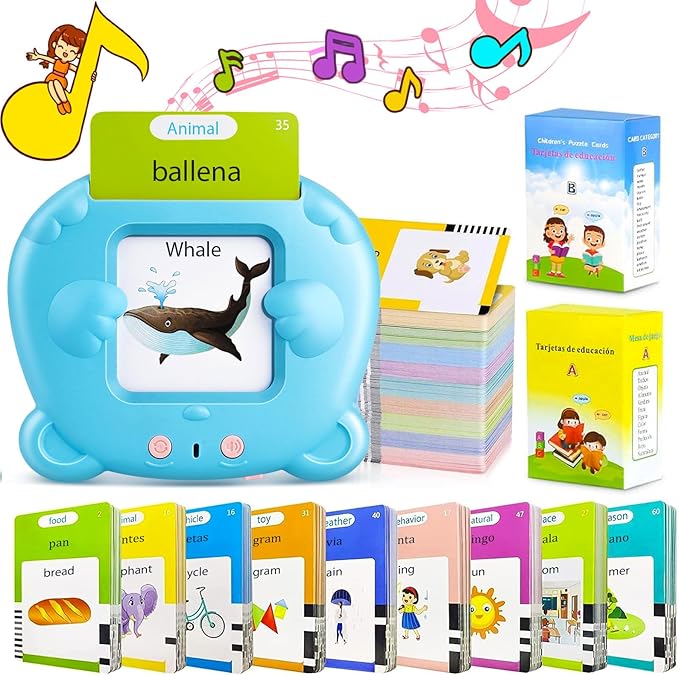 Spanish & English Talking Flash Cards for Toddlers, 510 Sight Words Bilingual Flash Cards, ABC & Number Learning Toys, Montessori Toys, Speech Therapy Toys, Children's Sensory Preschool Birthday Gifts