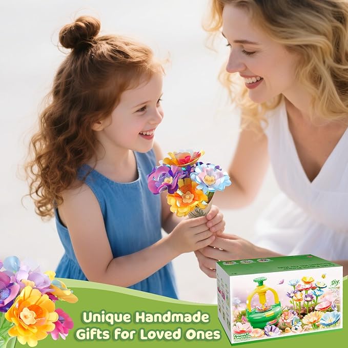 Flower Bouquet Making Kit for Kids Ages 4-8—DIY Arts and Crafts Toy, Build Your Own Flower Arrangement, Flower Press Craft Kit, Handmade Bouquet Birthday Gift for 3 4 5 6 7 8 9 Year Old Girls-[Purple]