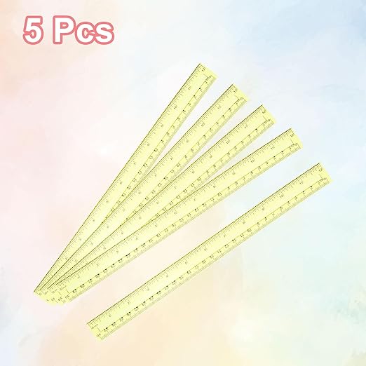 HARFINGTON 5pcs Plastic Rulers 12" (30cm) Clear Straight Ruler Measuring Tool Inches and Centimeters for Home Office Classrooms Drafting, Clear Yellow