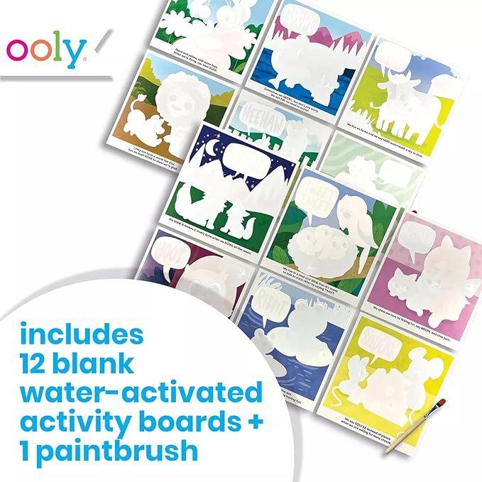 Ooly Water Amaze - Includes 12 Reveal Boards & Brush, Reusable Reveal Pads for Kids, Coloring Books for Toddlers, Paint with Water Books, Gifts for Kids - Baby Animals