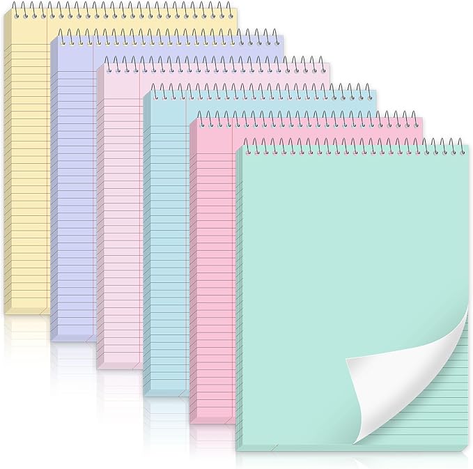 gisgfim 6 Pcs Pastel Top Bound Spiral Notebooks 8.5" x 11" College Ruled Aesthetic Legal Pad Top Spiral Steno Pads Colored Paper Assorted Covers Spiral Notebook for Writing School Office Supplies