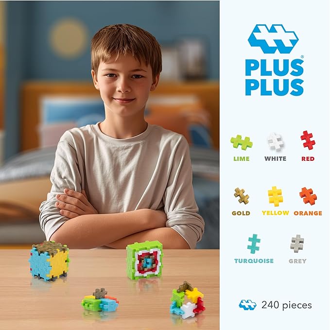 PLUS PLUS 240 Piece Celebration Mix Tube - Mini Interlocking Building Blocks Set, Stem Toys for Kids - Sensory Bin Fillers/Math Manipulatives Classroom Must Haves Gifts for Boys & Girls