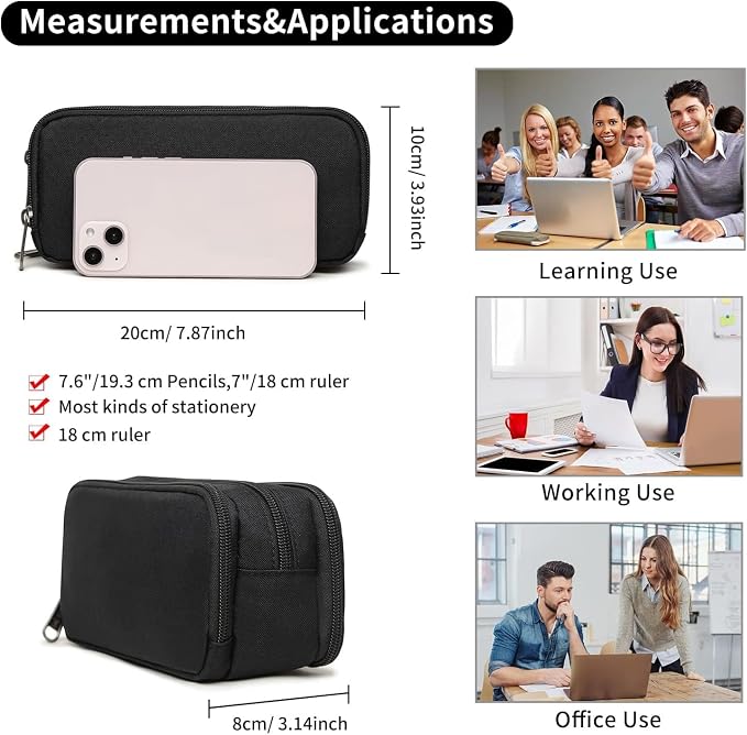 Large Capacity Pencil Case, Aesthetic Pencil Pouch with 3 Compartments