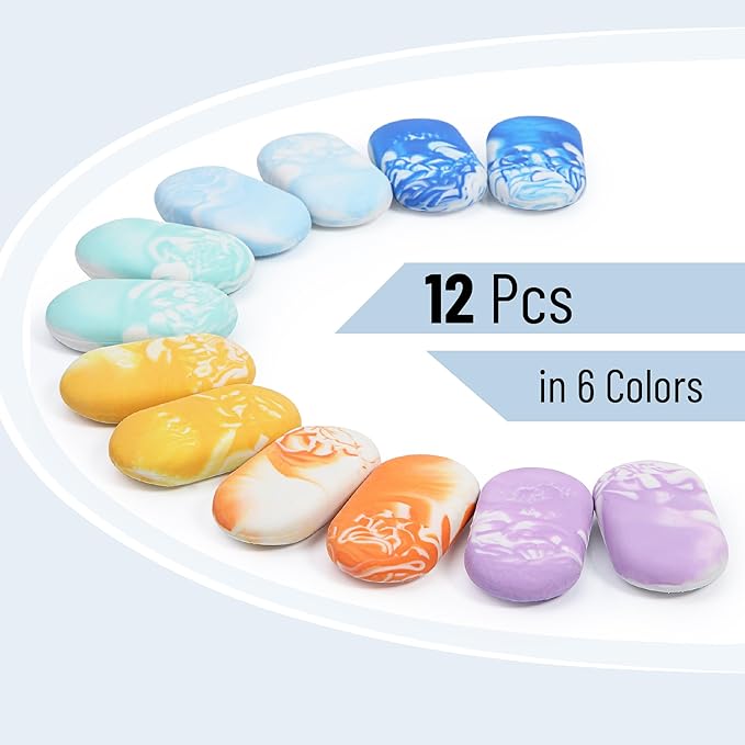 Mr. Pen- Marble Pencil Erasers, 12 Pack, 1" x 2", Soft Rubber Marble Pencil Erasers for School, Office, Art Sketching, Homework, Exams, Clean Smudge-Free Correction