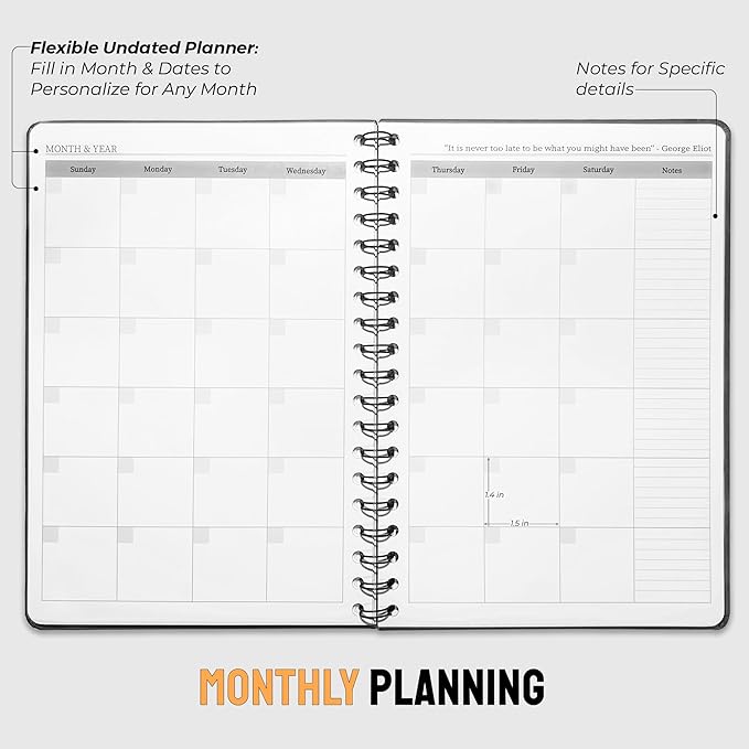Undated Monthly Planner 2026 2027-18 Month Calendar Planner Book for School, Office and Home - Simplified Hardcover Blank Planners for Goals, Tasks and Dates - B5 Beige