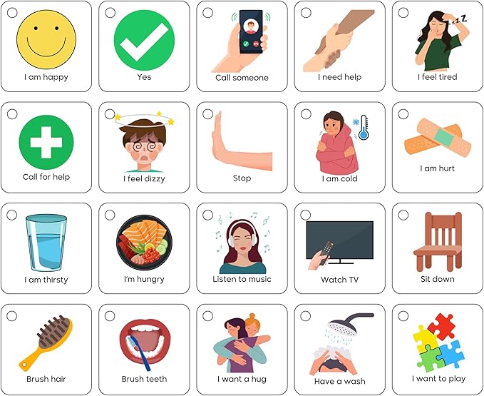 Plastic Communication Cards, 60 Basic Communication, Special Needs, Autism, Toddler, Hospital Cards, Non Verbal Speech Therapy, Senior