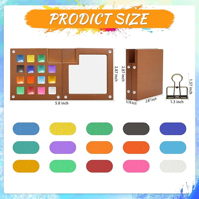 Pocket Watercolor Paint Set - 24 Vibrant Colors, Pocket Art Kit with 15-Well Walnut Palette - for Travel, Beginners, Outdoor Sketching & Painting Gift