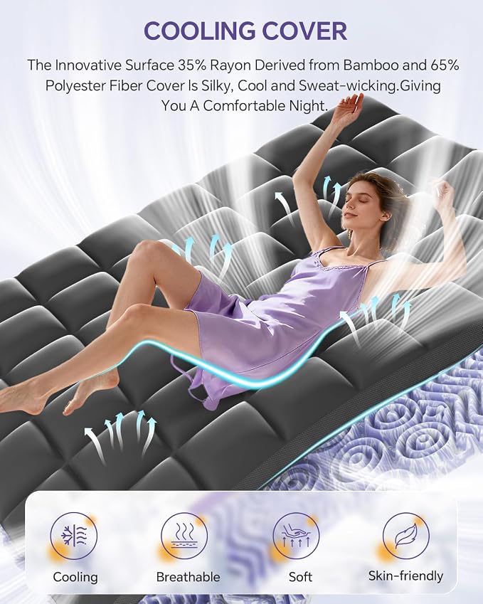 ChiXpace Dual Layer 5 Inch Memory Foam Mattress Topper King | 3 Inch Pillow Top Mattress Pad Cover and 2 Inch Gel Memory Foam, 7-Zone Egg Crate & 2-in-1 Design (Black)