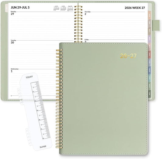 SUNEE 2026-2027 Weekly & Monthly Planner 9"x11.2" - 12 Month (July 2026 - June 2027), Vegan Leather Cover Planner Academic Year Calendar, Pocket, Notes, Monthly Tab, Green