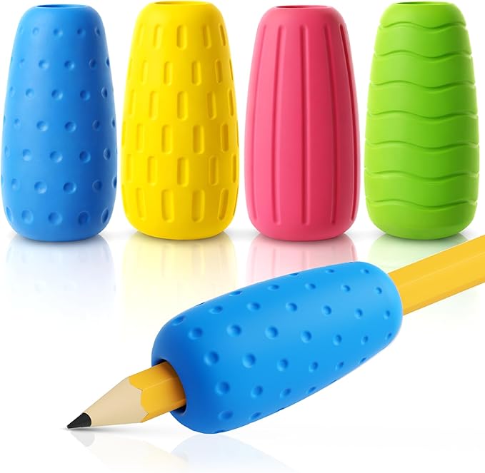 ELETIUO 4-Pack Silicone Egg Pencil Grips, Ergonomic Handwriting Aid for Kids & Adults, Colorful Cushioned Grips Improve Control for Righties & Lefties, Preschool Learning & Teacher Office Supplies