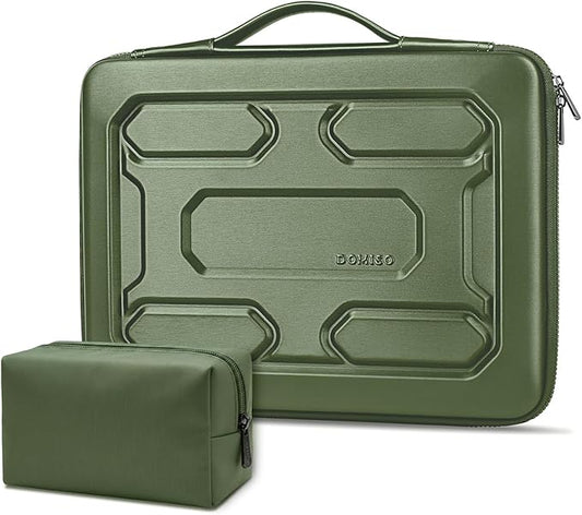 DOMISO Laptop Hard Case 14-14.4 inch Waterproof Shockproof Hard Shell Laptop Sleeve with Handle & Storage Pocket, Compatible with MacBook, HP, Dell, Green