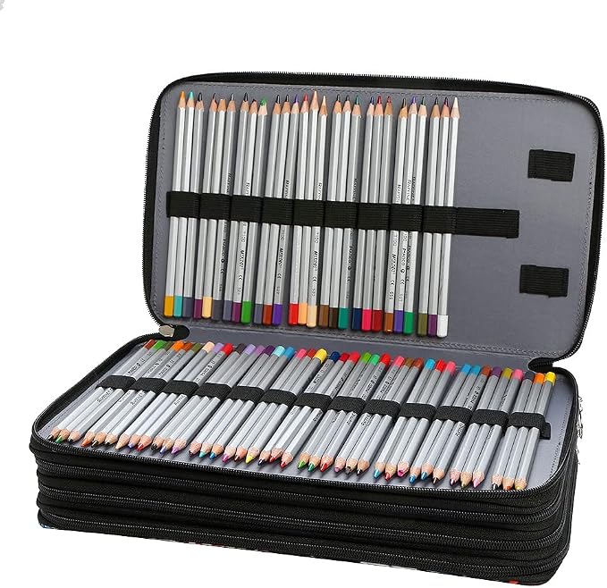 300 Slots Colored Pencil Case Organizer, 4 Layer Bag | Twill Oxford fabric,103 elastic loops,detachable handle,for travel,home storage,drawing tools,creative gifts