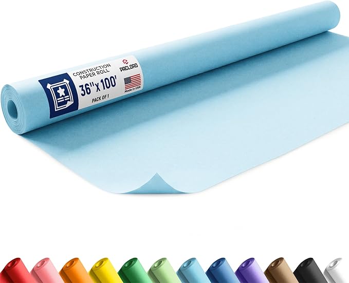 Light Blue Construction Paper Roll 36" x 100 ft – Made in USA – 36" Bulletin Board Paper for Classroom & School, Teachers & Kids