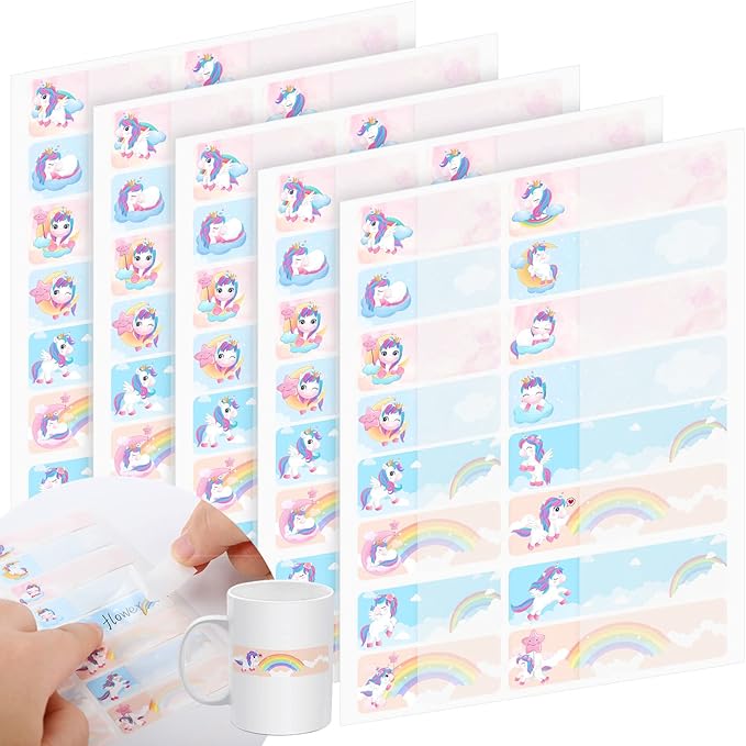 Waterproof Name Labels for Kids Daycare 320 Pcs, Unicorn | Self Adhesive Baby Water Bottle Stickers for School Supplies, Self Laminating, School Name Stickers for Lunch Boxes