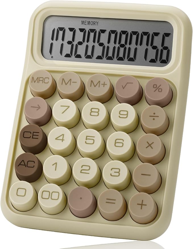 Mr. Pen- Mechanical Switch Calculator, 12 Digit Large LCD Display, Khaki Cream with Big Buttons, Mechanical Switch Calculator for Home, School, Office