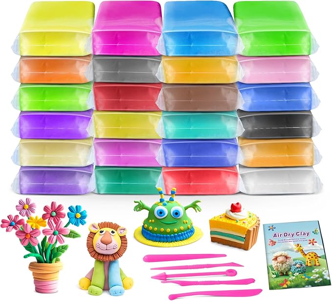 Air Dry Clay 24 Colors, Modeling Magic Clay Set with 5 Sculpting Tools, Arts Crafts Gift for Kids and Beginners