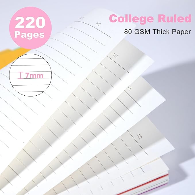 CAGIE 3 Pack 5 Subject Notebook with Dividers 220 Pages Spiral Notebooks with Tabs 5x7 A5 Spiral Bound Journal for Note Taking, Work School Supplies, Black, Pink, Blue