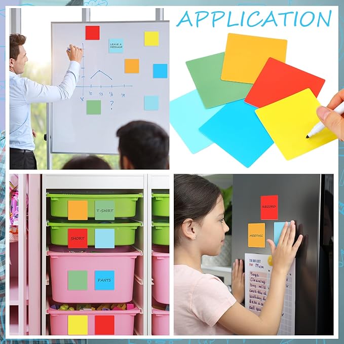 Crtiin 24 Pack Dry Erase Sticky Notes Reusable Whiteboard Stickers Washable Erasable Self Sticker with 2 Whiteboard Markers for School Office Labels Lists Reminder (Colorful, 3 x 3 Inch)