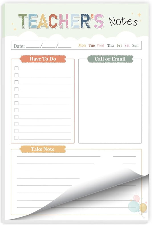 Teacher Notepad - To Do List Notepad, Teacher Appreciation Gifts Planner, 50 Sheets, 5.6 x 8.3 Inches Tear-Off Notepads for Stationery Must-Have Supplies for Preschool | Elementary | Middle | High School Teachers