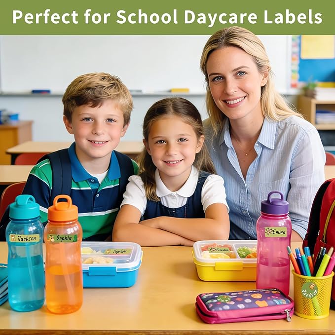 Daycare Name Labels for Kids, 360pcs Waterproof & Removable Name Stickers for Water Bottles, Lunch Boxes and School Daycare Name Tag (Animal)