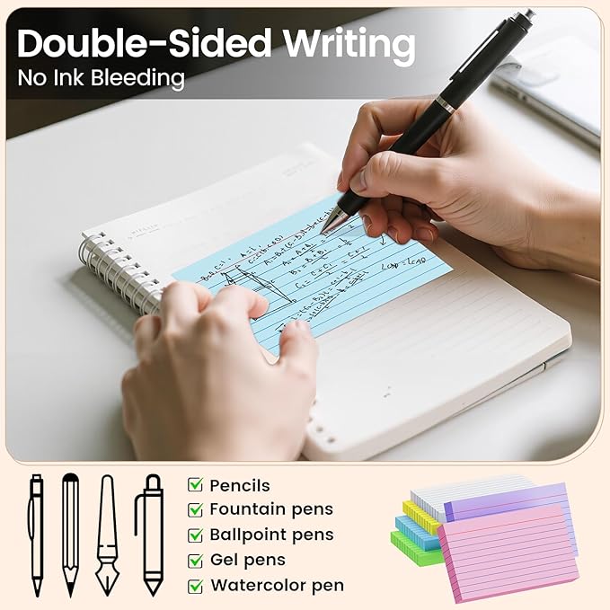 Index Cards 3x5 Inch, 300sheets, Flash Cards, Ruled Lined Colored Note Cards Paper For Studying, Schools Supplies, College, Office And Home Organization, Note Taking Supplies