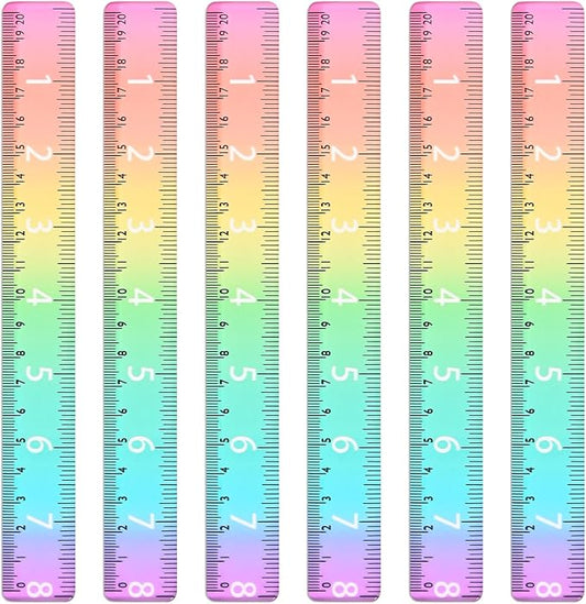 BAYTORY 6Pcs 8inch/20cm Acrylic Straight Rulers, Transparent Gradient Color Rulers, Shatterproof Rainbow Color Measure Stationery with Centimeters, for School Classroom Student (8inch/20cm)