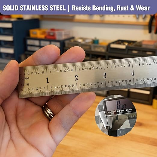 6 Inch Machinist Ruler Set - 4 Pack Stainless Steel Precision Double Sided Ruler with 1/64, 1/32, 1/16 & 1/8 Inch Graduations, Etched Markings - for Engineers,Woodworking and DIY (4, 6 Inch)