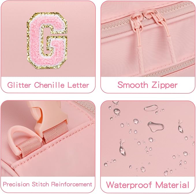 Initial Insulated Lunch Bag for Girls Kids, Back to School Gift, Reusable Leak-proof Lunch Box with Adjustable Strap for School Daycare Travel Picnic (Pink,G)