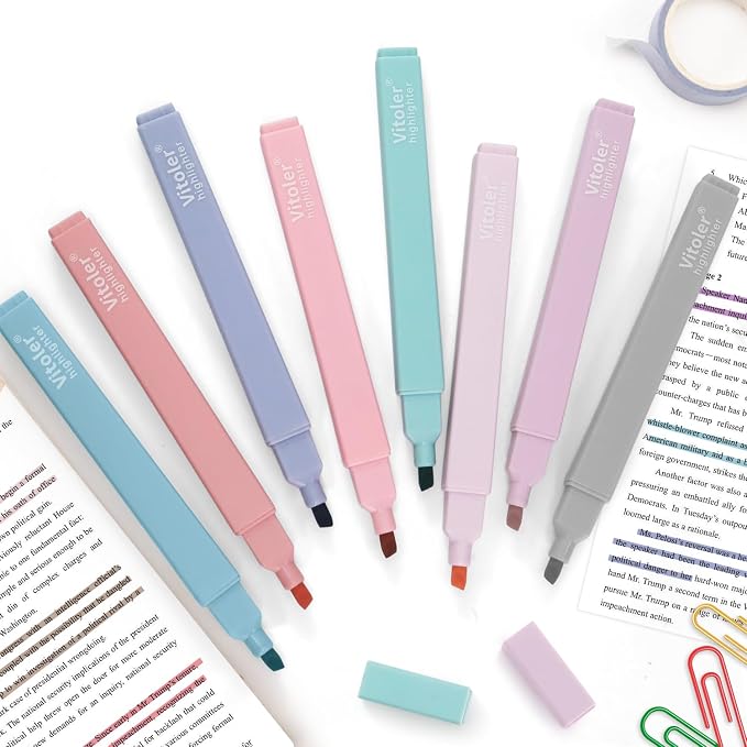 Piochoo Pastel Highlighters,8pcs Bible Highlighters with Chisel Tip,Cute Markers Highlighter No Bleed,Bible High Lighters Assorted Colors for School Journaling