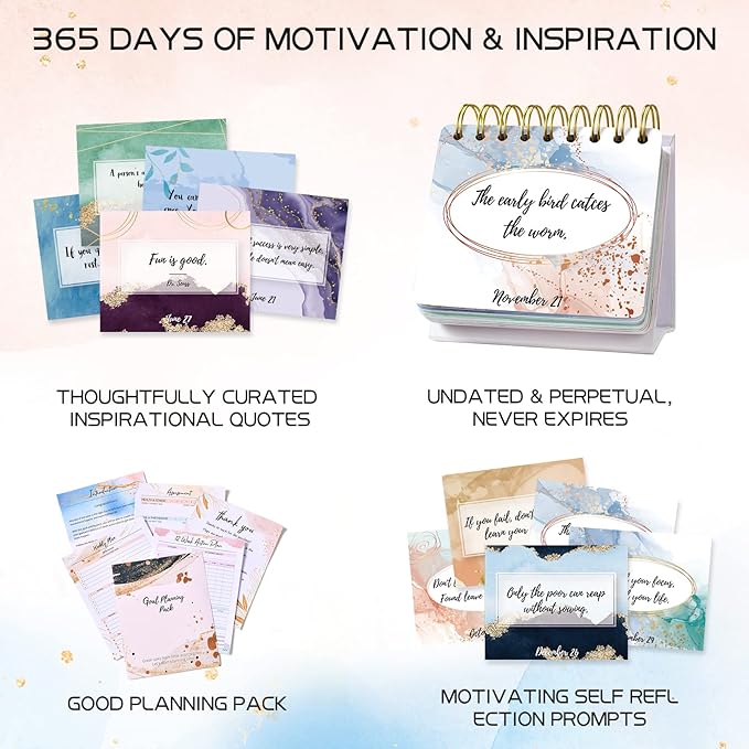 Motivational & Inspirational Perpetual Daily Calendar - Planners Undated Perpetual Desk Calendar/Inspirational Standing Flip Calendar - Page a Day - (5.5" x 4.8") - Positive Daily