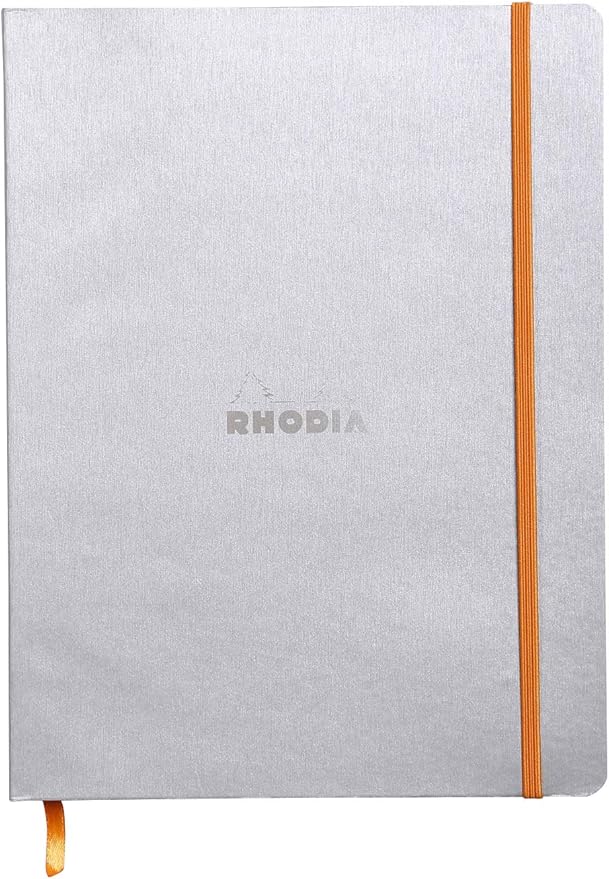 Rhodia Rhodiarama SoftCover Notebook - 80 Lined Sheets - 9 3/4 x 7 1/2 - Silver Cover, 117501C