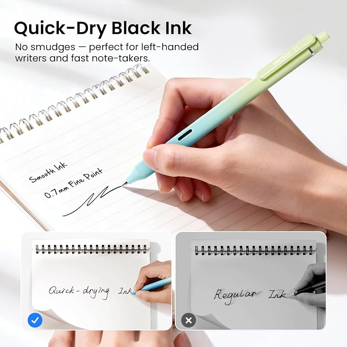WRITECH Gel Rollerball Pens 0.7mm: Silent Click Smooth Writing Quick Dry Black Ink Gradient Aesthetic Design for Journaling School Office 8 Pack