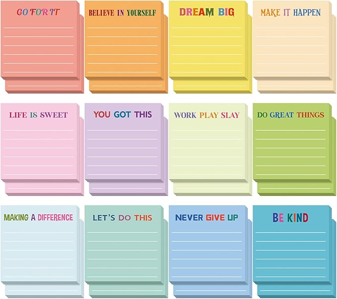 Yinder 24 Pcs Inspirational Sticky Notes Cute Motivational Sticky Notes Pad End of Year Employee Appreciation Gifts Bulk for Teacher Nurse Coworkers Office Supplies 3 x 3'' (Motivational,Light Color)