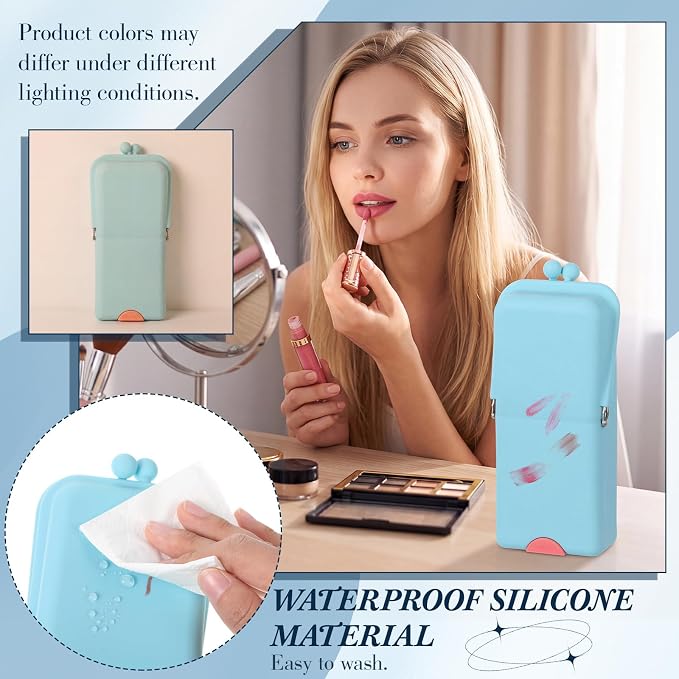 Kacctyen Makeup Brush Case Silicone Standing Makeup Brush Holder,Blue | Silicone Make up Travel Bag with Suction Portable Cosmetic Organizer Phone Stand Pouch for Travel Home Back to School Use