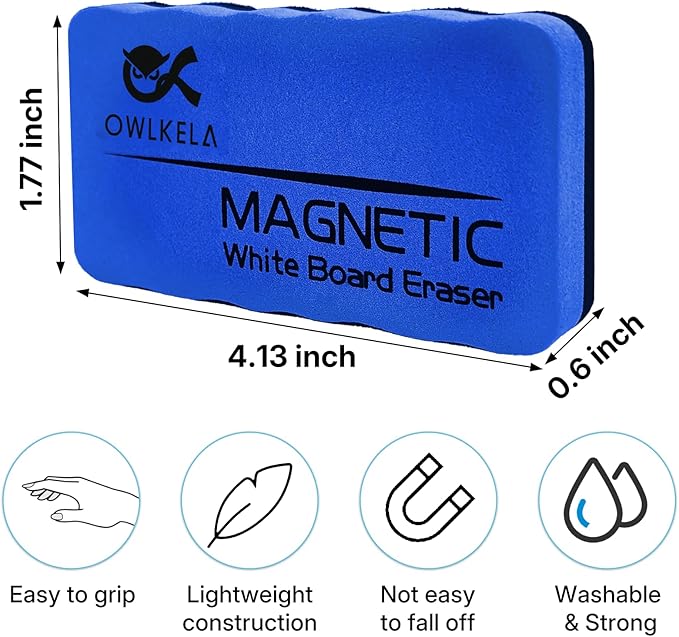 OWLKELA 60Pcs Dry Erase Erasers, Magnetic Whiteboard Eraser for Glass Board, Dry Board and Calendar Board, 4 Colors