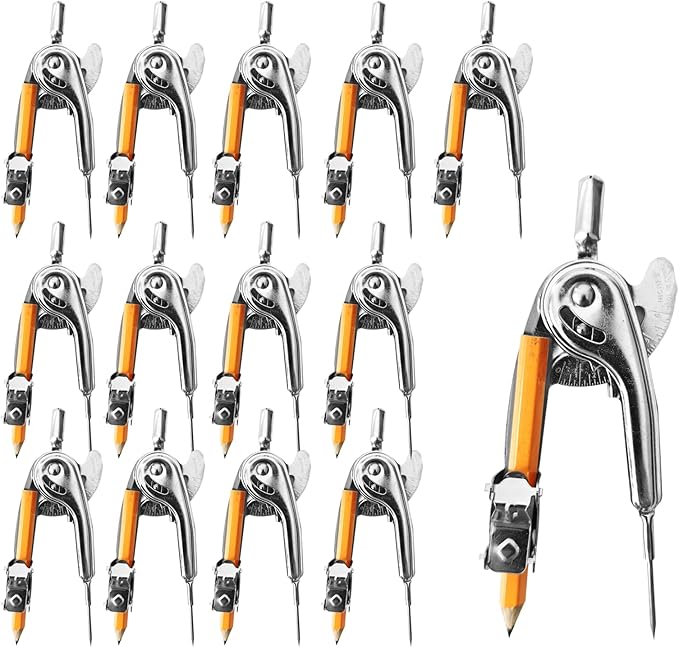20 Pieces Compass for Geometry Metal Compass Tool Math Compass Bulk Drawing Compass Silver Geometry Compass with Pencil for Student School Classroom Office Woodworking Art Drawing