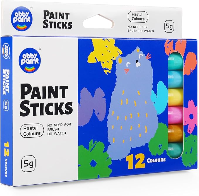 12 Pastel Colors Tempera Paint Sticks - Washable & Quick-Drying Art Supplies for Kids, Non-Toxic Mess-Free Crafting on Paper, Wood & Glass