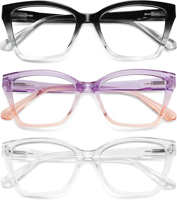 3Pack Reading Glasses for Women-Blue Light Blocking Readers Fashion Cat Eye Eyeglasses Spring Hinge