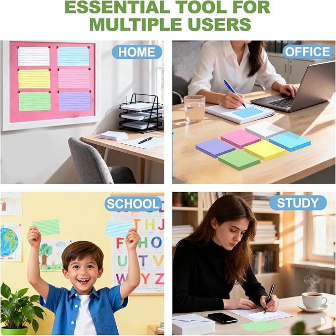 3x5 Index Cards 200 Count, Colored Thick Flash Cards Lined Notecards for Studying & Presentations, Portable Ruled & Blank Note Cards for Students, Teachers, Professionals