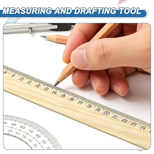 PATIKIL 10 Inch Wooden Rulers, 24Pcs Drafting Ruler Measuring Drafting Tools with Centimeters for Office Home Teacher Drawing Supplies, Wood