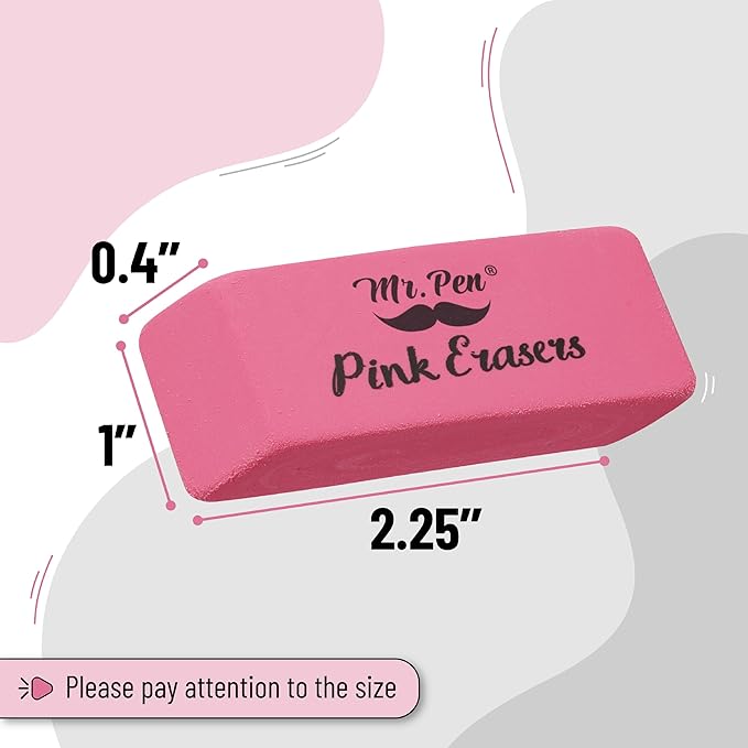 Mr. Pen- Pink Pencil Eraser, 6 Pack, Large Latex Free